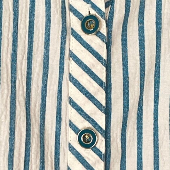 Drapers & Damon Top Womens 2X Button Up Roll Tab Sleeves Striped Blue Textured - Picture 7 of 8